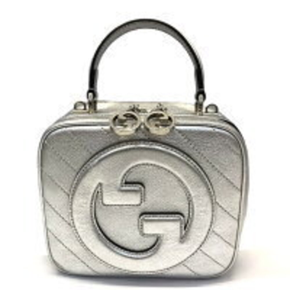 Gucci Blondie Interlocking GG Top Handle Leather Silver Metallic Bag